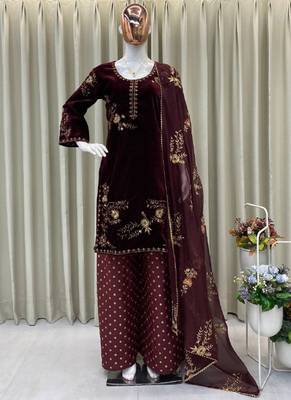 maroon velvet salwar suit dupatta 1