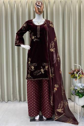 maroon velvet salwar suit dupatta