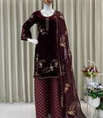 maroon velvet salwar suit dupatta