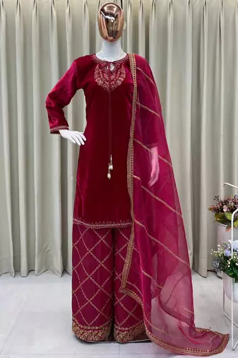 pink velvet salwar suit dupatta