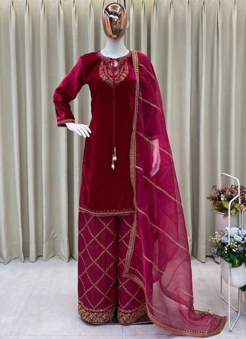 pink velvet salwar suit dupatta