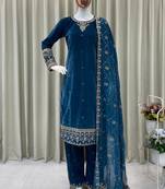 blue velvet salwar suit dupatta