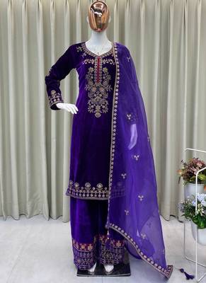 purple velvet salwar suit dupatta 1