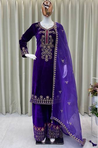 purple velvet salwar suit dupatta