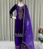 purple velvet salwar suit dupatta