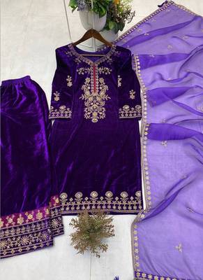 purple velvet salwar suit dupatta 2