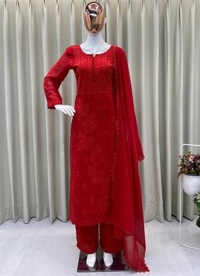 red georgette salwar suit dupatta 1