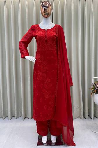 red georgette salwar suit dupatta