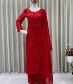 red georgette salwar suit dupatta