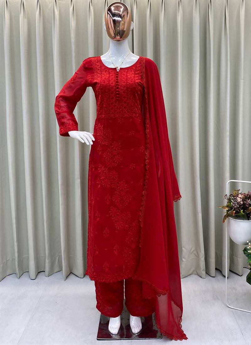 red georgette salwar suit dupatta