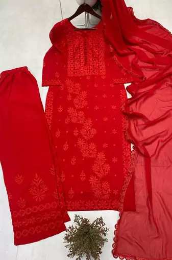 red georgette salwar suit dupatta