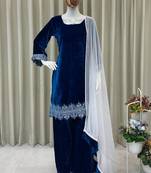 blue velvet salwar suit dupatta