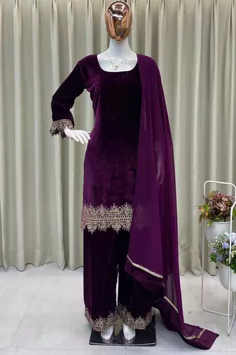 wine velvet salwar suit dupatta