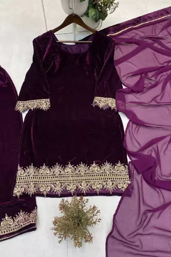 wine velvet salwar suit dupatta