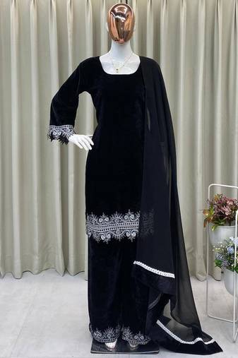 black velvet salwar suit dupatta