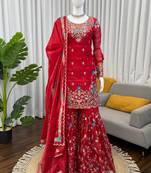 red silk blend salwar suit dupatta