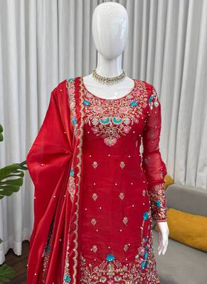 red silk blend salwar suit dupatta 2