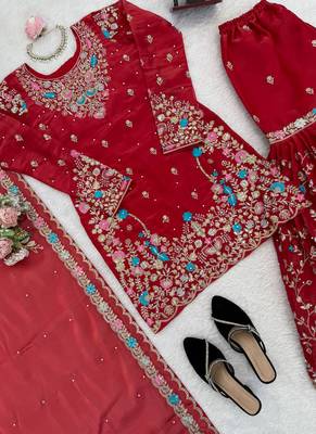 red silk blend salwar suit dupatta 3