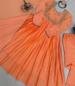 peach chinon anarkali salwar suit dupatta