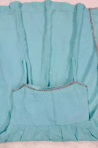 sky blue crunch silk blend anarkali salwar suit dupatta