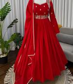 red chinon anarkali salwar suit dupatta