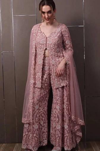light pink faux georgette salwar suit dupatta