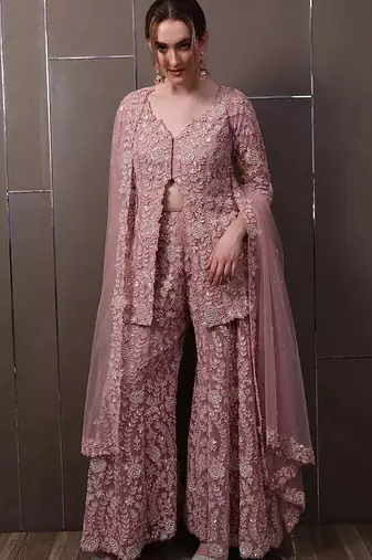 light pink faux georgette salwar suit dupatta