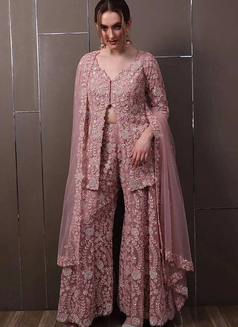 light pink faux georgette salwar suit dupatta