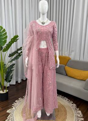 light pink faux georgette salwar suit dupatta 2