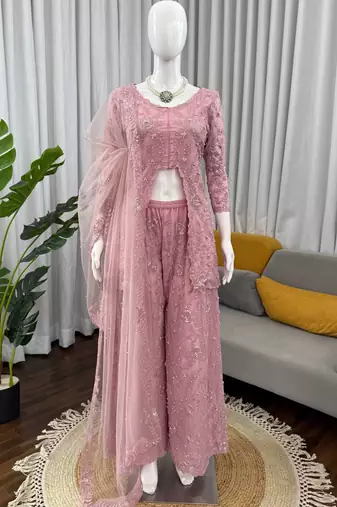 light pink faux georgette salwar suit dupatta