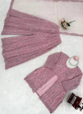 light pink faux georgette salwar suit dupatta 3