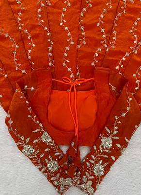 orange silk blend anarkali salwar suit dupatta 3