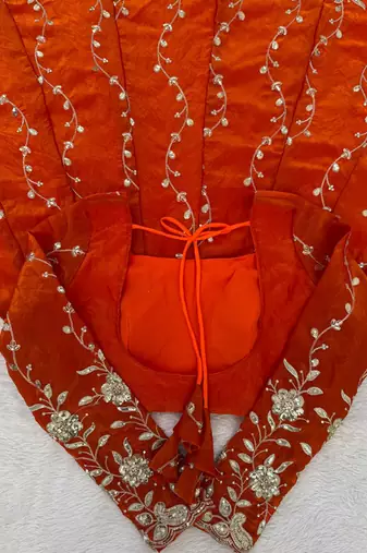 orange silk blend anarkali salwar suit dupatta