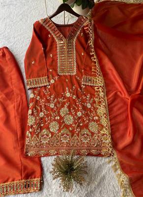 orange salwar suit dupatta 2