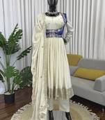 cream chinon silk blend anarkali salwar suit dupatta