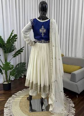 cream chinon silk blend anarkali salwar suit dupatta 2