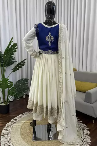 cream chinon silk blend anarkali salwar suit dupatta