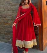 red georgette anarkali salwar suit dupatta