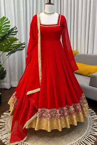 red georgette anarkali salwar suit dupatta