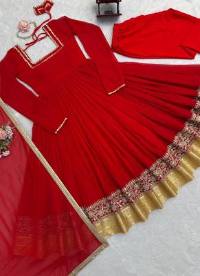 red georgette anarkali salwar suit dupatta 3