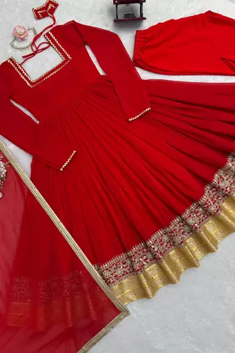 red georgette anarkali salwar suit dupatta