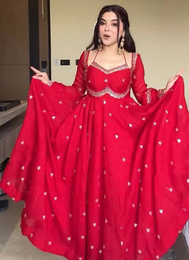 pink faux georgette anarkali salwar suit dupatta