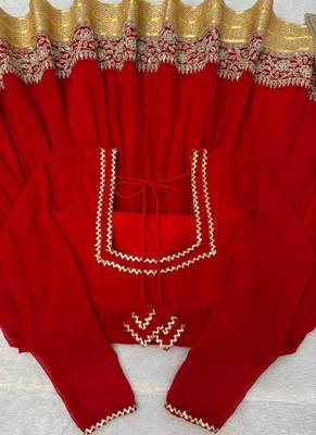 red georgette anarkali salwar suit dupatta 4
