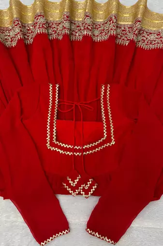 red georgette anarkali salwar suit dupatta