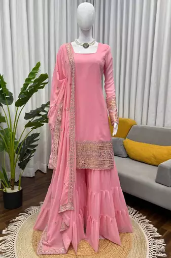 light pink faux georgette salwar suit dupatta