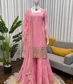 light pink faux georgette salwar suit dupatta