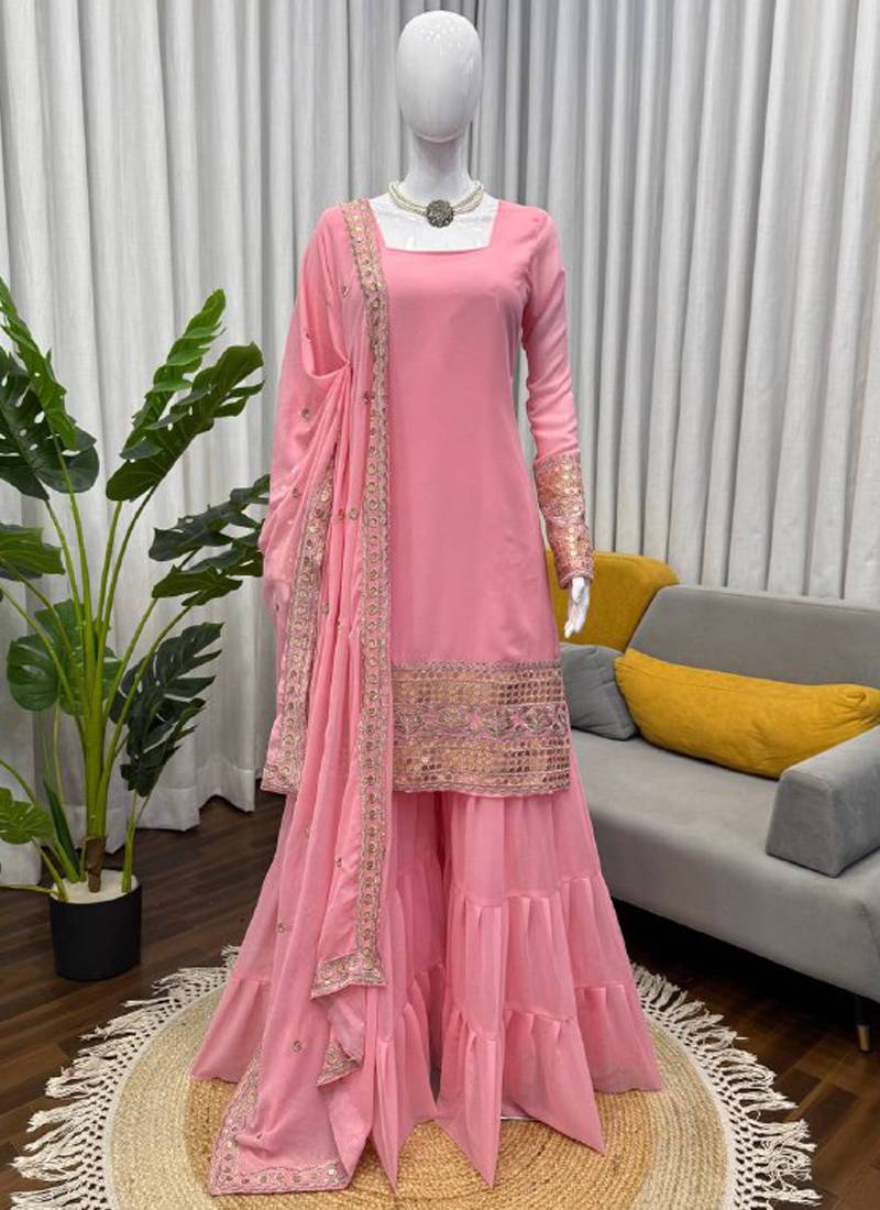 light pink faux georgette salwar suit dupatta