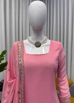 light pink faux georgette salwar suit dupatta 2