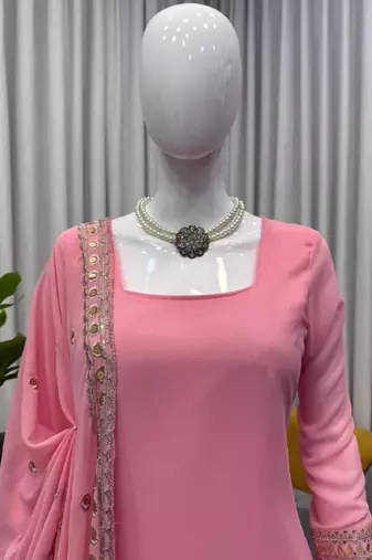 light pink faux georgette salwar suit dupatta