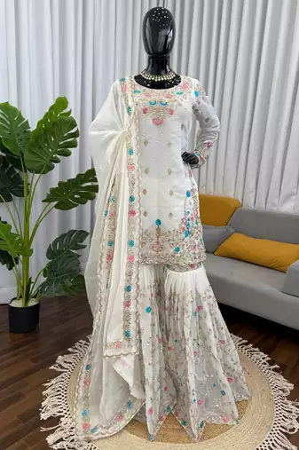 white silk blend salwar suit dupatta